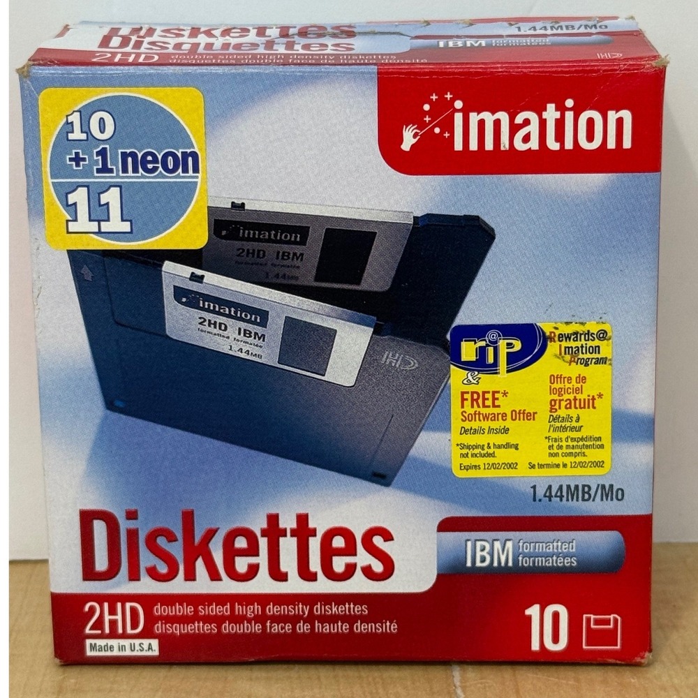 Imation 3.5" Floppy Disks 2HD IBM Formatted 1.44MB 10 Pack Neon Bonus